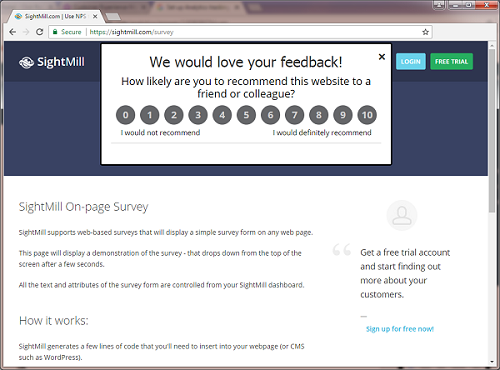 Add Net Promoter Score Feedback Surveys To Your Website Quickly And - web nps example 1